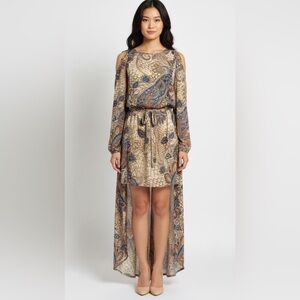 INA Fashion High Low Tie Waist Long Sleeve Dress NWT Small